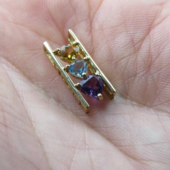 $750 10k Gold Topaz Amethyst Lather Pendent - Picture 2 of 3